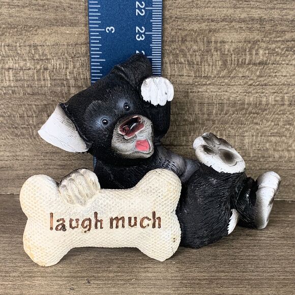 Figurine Black Dog Laughing Dog Happy Bone Laugh Much Sign Decor 2.5" - Picture 6 of 8